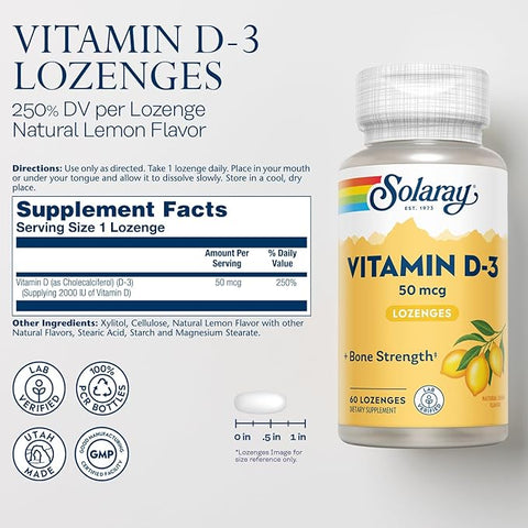 Solaray Vitamin D3 2000IU Lozenges 60's Solaray Vitamin D3 2000IU Lozenges 60's