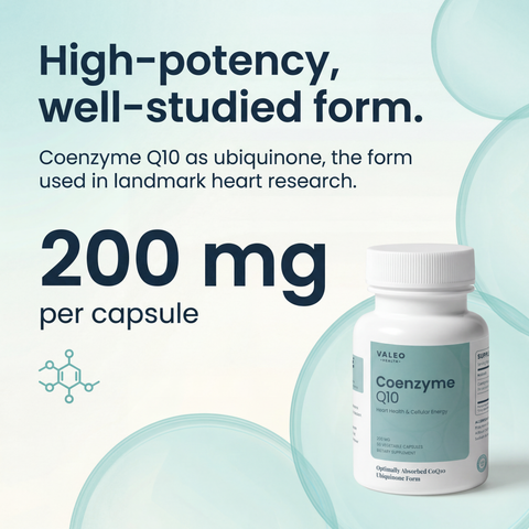 Valeo Coenzyme Q10 200mg (Ubiquinone) | Heart Health, Cellular Energy & Antioxidant Support