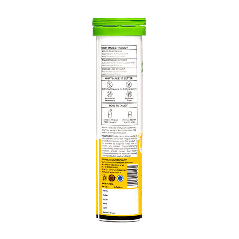 Oziva Acv Moringa | Control Cravings I Apple Cider Vinegar, Cinnamon, Guggul I No Maltodextrin & No Added Sugar I 15 Effervescent Tablets - Lemon Masala, (15 Tablets)