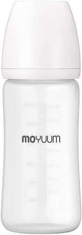 Moyuum PPSU Glass Feeding Baby Bottle with Nipple 240ml (+3 months) - Anti Colic, BPA Free & Easy Clean Wide-Neck Non-Tip Stable Base - Natural Plain Edition