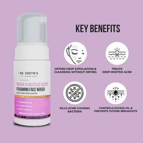 Dr. Sheth's Neem & Salicylic Acid Foaming Face Wash - Exfoliating Cleanser, 100 ml - Image 4