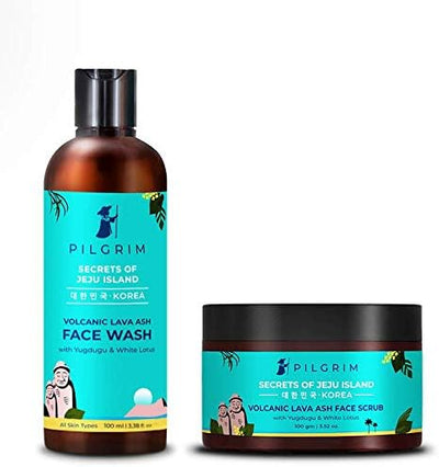 Pilgrim Jeju Skin Refining Combo with Volcanic Lava Ash - Face Wash 100ml & Face Scrub 100g
