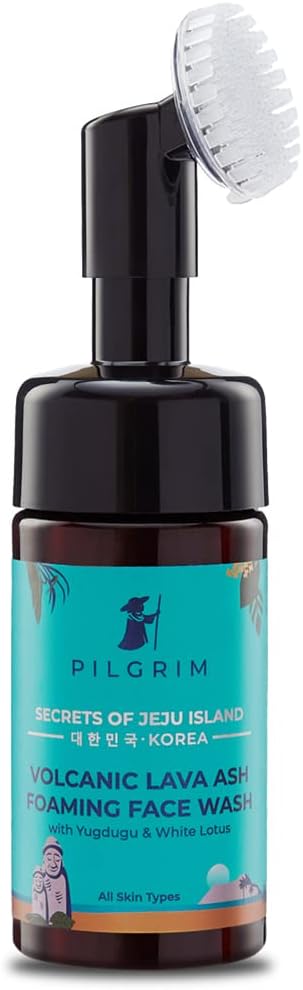 Pilgrim Volcanic Lava Ash Foaming Face Wash with Built-in Brush, 120 ml