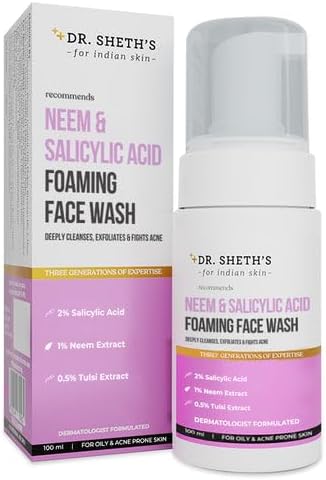 Dr. Sheth's Neem & Salicylic Acid Foaming Face Wash - Exfoliating Cleanser, 100 ml