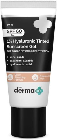 The Derma Co Hyaluronic Tinted Sunscreen Gel SPF 60 - 1% Hyaluronic Acid, 30g