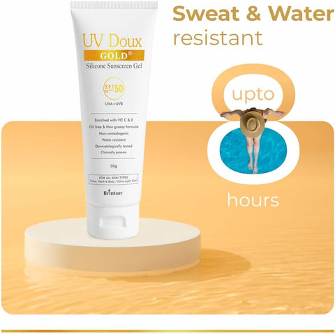 Brinton UV Doux Gold Silicone Sunscreen Gel SPF 50 PA+++ with Vitamin C & E, 50g - Image 7