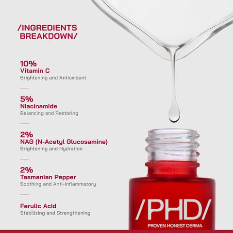 PHD 10% Vitamin C Brightening Face Serum - Antioxidant Blend, 30ml - Image 3