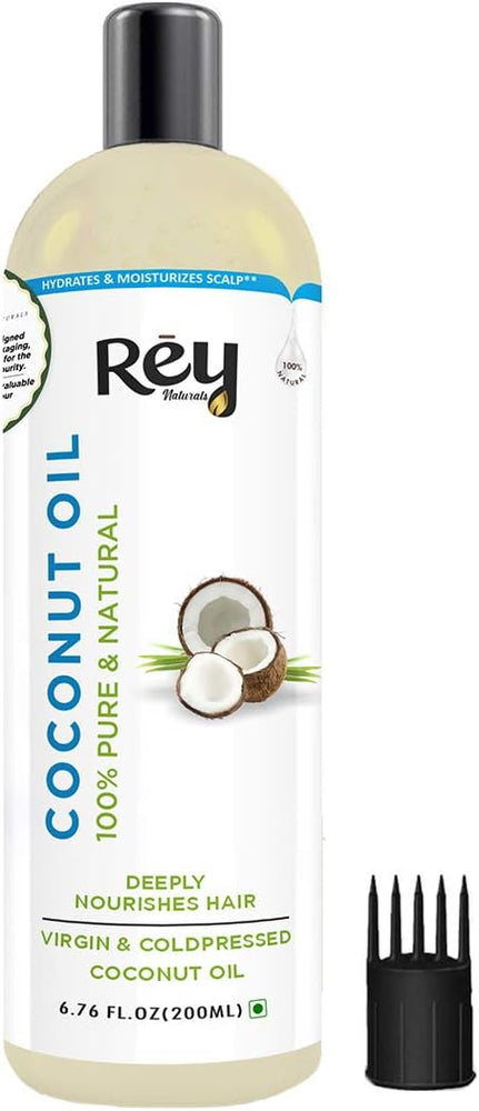 Rey Naturals Coconut Oil - Cold-Pressed, Pure & Natural, 200ml for Hair & Skin