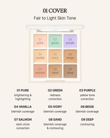 Dasique Pro Concealer Palette #01 Cover - 9 Shades for All Skin Tones - Image 8