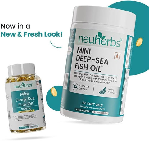 Neuherbs Mini Deep Sea Fish Oil Omega 3 with Lemon Flavour - 1000mg, 60 Softgels - Image 2