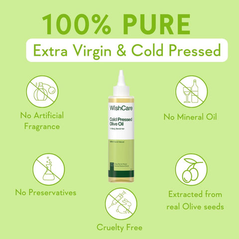 WishCare 100% Pure Unrefined Cold Pressed Hair & Skin Oil with Olive, 200ml - Image 4