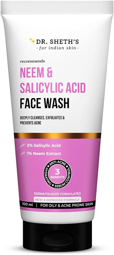 Dr. Sheth's Neem & 1% Salicylic Acid Face Wash - Deep Cleanser, 100g