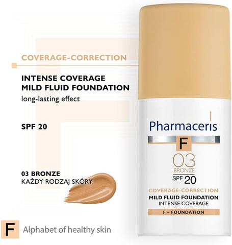 Pharmaceris Intense Coverage SPF20 Mild Fluid Foundation - Bronze 03, 30ml - Image 3