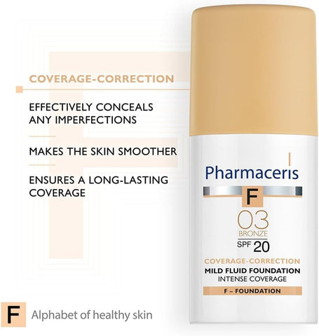 Pharmaceris Intense Coverage SPF20 Mild Fluid Foundation - Bronze 03, 30ml - Image 5