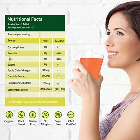 Wellbeing Nutrition Apple Cider Vinegar (ACV) 34 Effervescent Tablets with the Mother and Garcinia Cambogia, Pomegranate | Effective Weight Management, Weight Loss, Gut Health (Pack of 2)