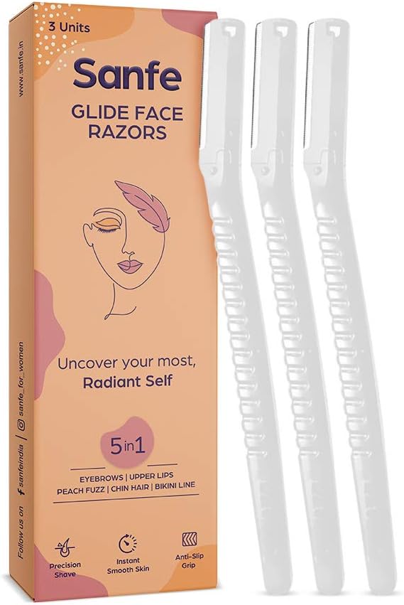 Sanfe Glide Face Razor - Stainless Steel Blade, Pain-Free Facial Hair Removal, 3 Units