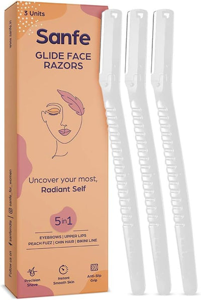 Sanfe Glide Face Razor - Stainless Steel Blade, Pain-Free Facial Hair Removal, 3 Units