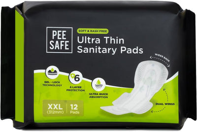 Pee Safe Ultra Thin XXL Sanitary Pads with Gel Lock - 12 Pack