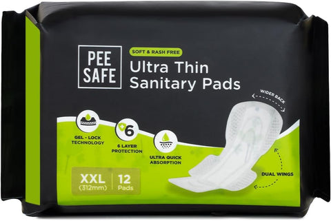 Pee Safe Ultra Thin XXL Sanitary Pads with Gel Lock - 12 Pack