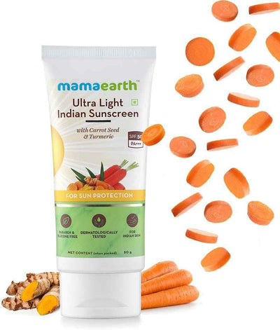 Mamaearth Ultra Light Indian Sunscreen with Turmeric & Orange Oil - 3 Pack, 80g Each