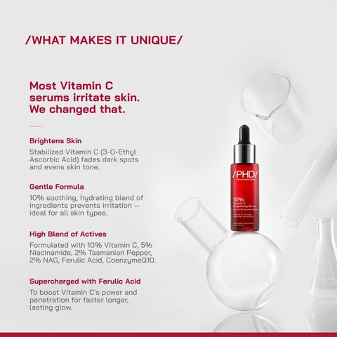 PHD 10% Vitamin C Brightening Face Serum - Antioxidant Blend, 30ml - Image 5