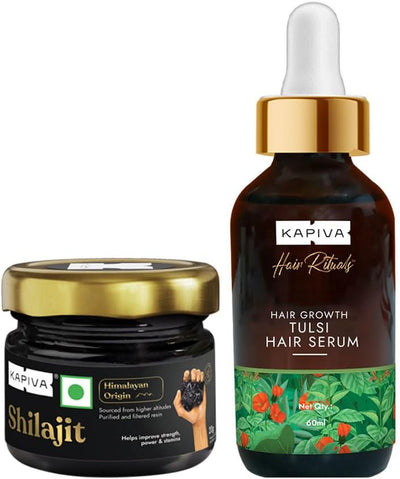 Kapiva Himalayan Shilajit Resin with Hair Growth Serum, 20g x 2