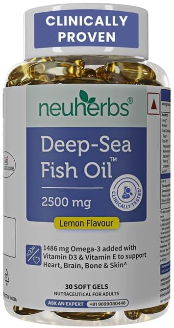 Neuherbs Omega 3 Fish Oil Softgels - Triple Strength 2500 mg Lemon Flavour, 30 Count