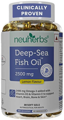 Neuherbs Omega 3 Fish Oil Softgels - Triple Strength 2500 mg Lemon Flavour, 30 Count
