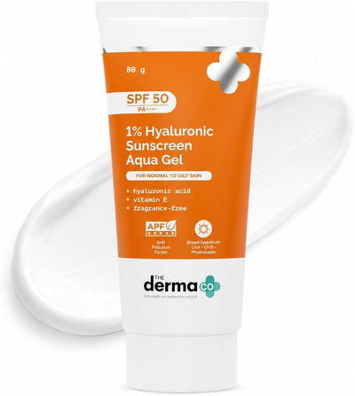The Derma Co Sunscreen SPF 50 Aqua Gel - 1% Hyaluronic Acid, PA++++, 80g