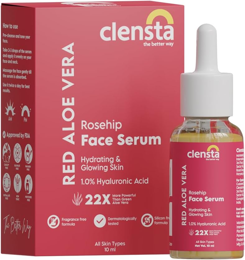 Clensta Red Aloe Vera Rosehip Oil & 1% Hyaluronic Acid Face Serum - 10ml