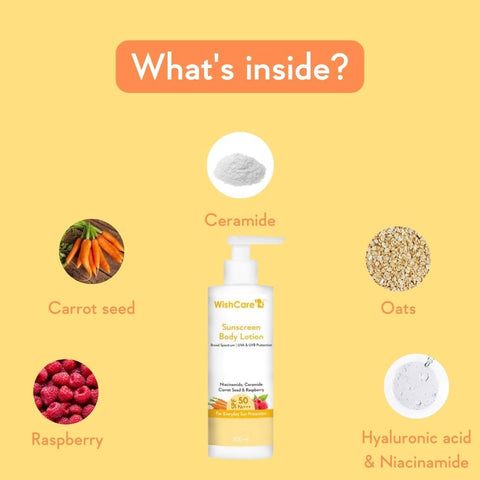 WishCare Sunscreen Body Lotion SPF 50 Broad Spectrum - PA+++ UVA & UVB Protection - No White Cast
