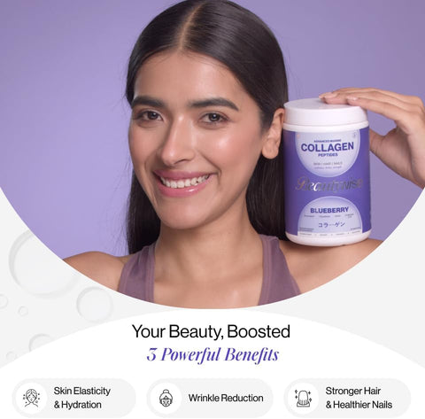 Beautywise Advanced Marine Collagen Proteins Powder with Hyaluronic Acid & Biotin - Blueberry, 250g - Image 3