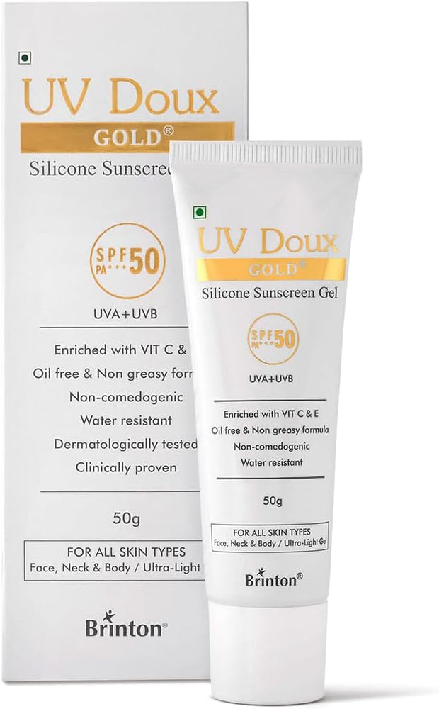 Brinton UV Doux Gold Silicone Sunscreen Gel SPF 50 PA+++ with Vitamin C & E, 50g