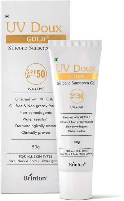 Brinton UV Doux Gold Silicone Sunscreen Gel SPF 50 PA+++ with Vitamin C & E, 50g