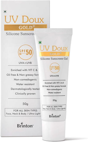 Brinton UV Doux Gold Silicone Sunscreen Gel SPF 50 PA+++ with Vitamin C & E, 50g
