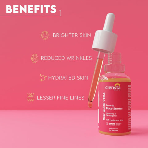 Clensta Red Aloe Vera Rosehip Oil & 1% Hyaluronic Acid Face Serum - 10ml - Image 3