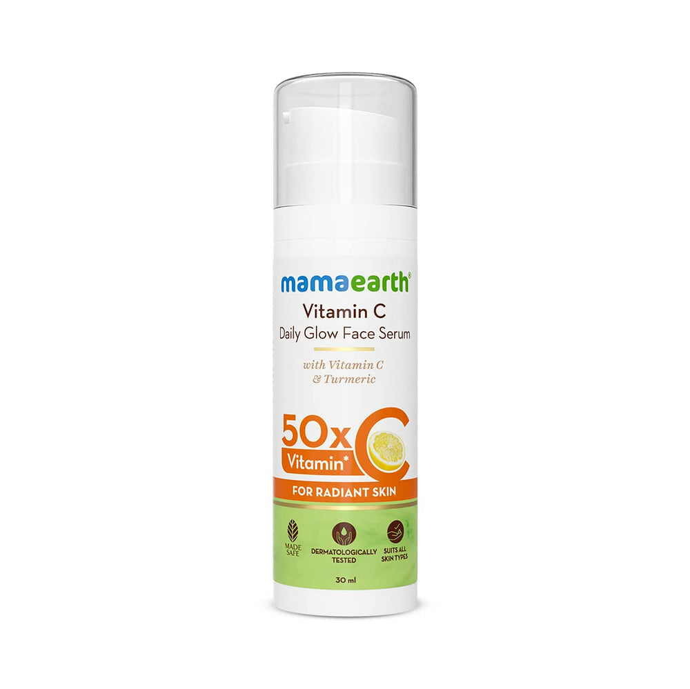 Mamaearth Vitamin C Daily Glow Face Serum For Men & Women Vitamin C Serum For Glowing Skin, Oily Skin & Dark Spots, With 50x Vitamin C 30ml, White