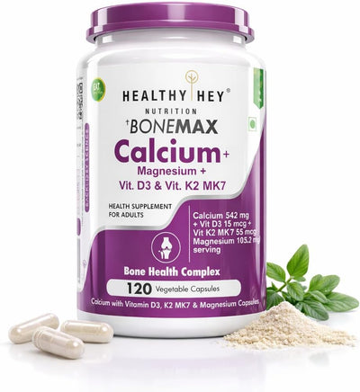 HealthyHey Calcium with Magnesium, Vitamin D3 & K2-MK7 - 120 Veg Capsules