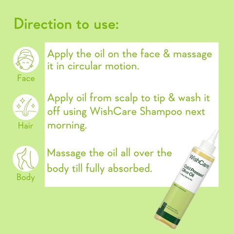 WishCare 100% Pure Unrefined Cold Pressed Hair & Skin Oil with Olive, 200ml - Image 6