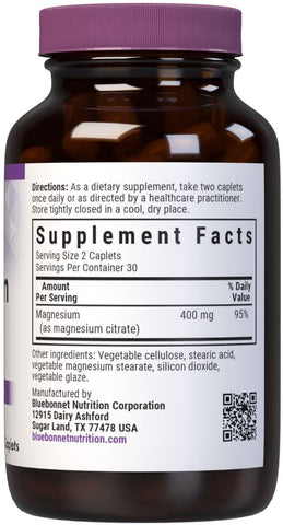 BlueBonnet Magnesium Citrate 400mg - 60 Vegan Caplets - Image 2