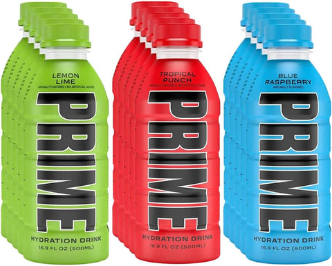 Prime Hydration Sports Drink Lemon Lime, Tropical Punch, Blue Raspberry (15-Pack)