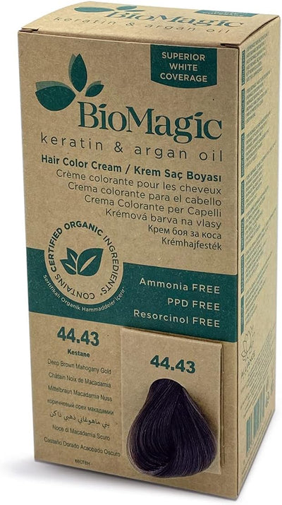 Biomagic Hair Colour Cream - Deep Brown Mahogany Gold 44/43, Ammonia-Free, 125ml