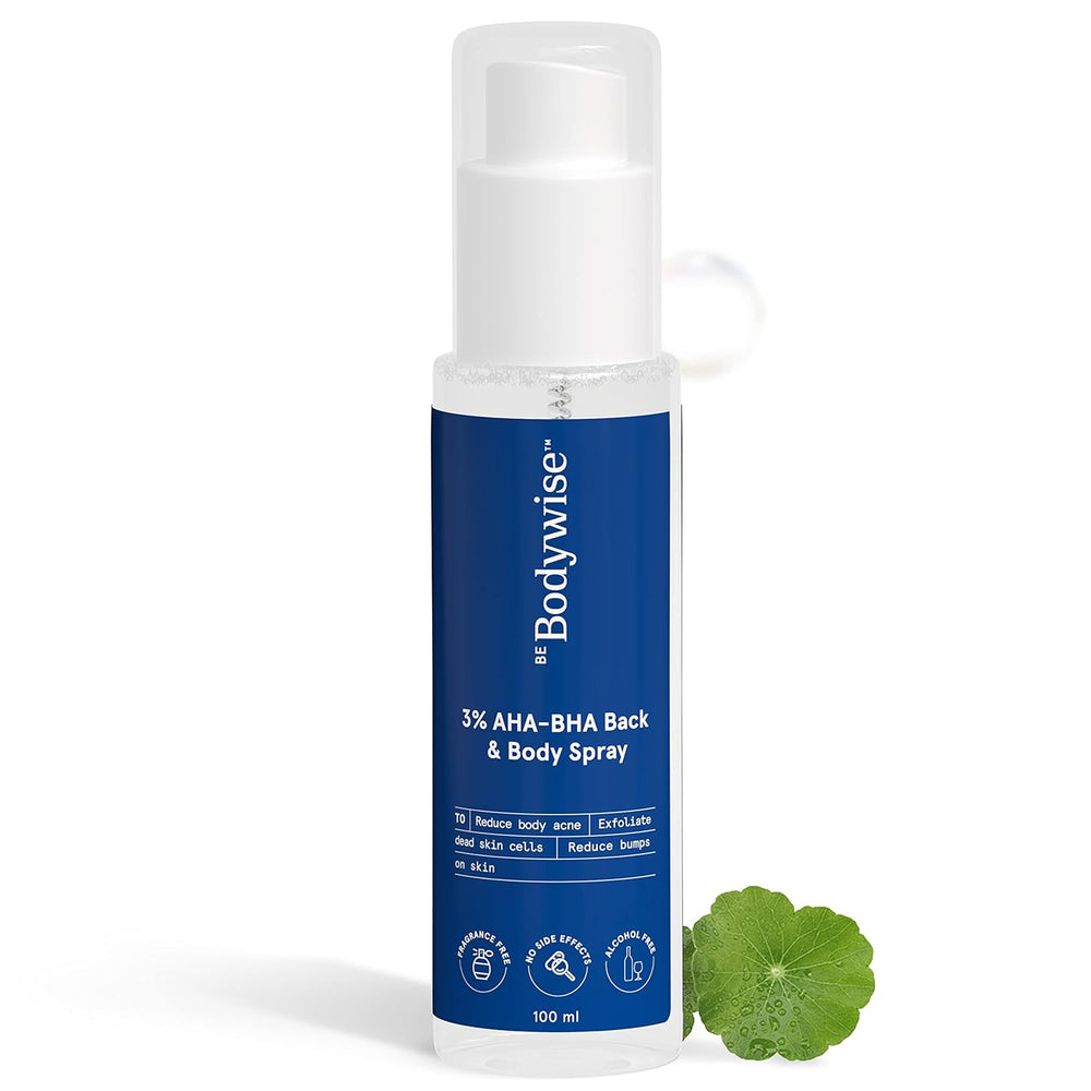 Be Bodywise 3% AHA BHA Back & Body Spray 100ml | For Bacne, Acne Breakouts & Bumps on Shoulders & Back | 2% Salicylic Acid, 1% Glycolic Acid & Cica Extract | Sulphate & Paraben-Free - Default Title