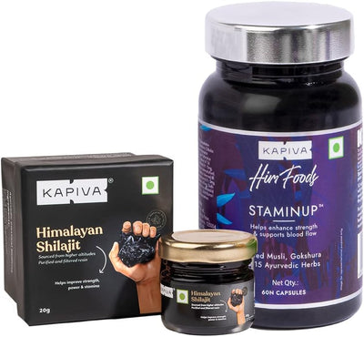Kapiva Shilajit Resin & StaminUp Capsules - Herbal Support, 20g & 60 Capsules