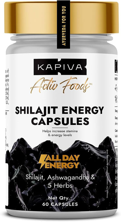 Kapiva Shilajit Energy Capsules - Himalayan Grade A, 60% Fulvic Acid, 60 Count