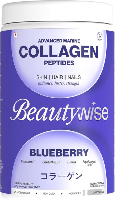 Beautywise Advanced Marine Collagen Proteins Powder with Hyaluronic Acid & Biotin - Blueberry, 250g