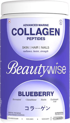 Beautywise Advanced Marine Collagen Proteins Powder with Hyaluronic Acid & Biotin - Blueberry, 250g