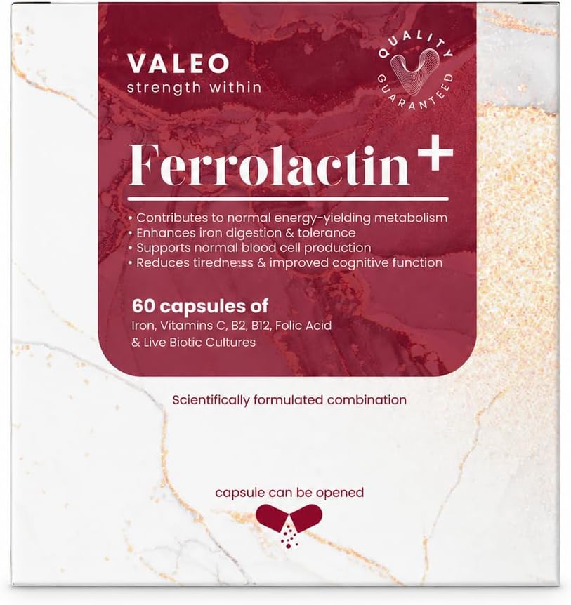 Valeo Ferrolactin+ Gentle Iron Supplement with Vitamin C & Probiotics - 60 Capsules