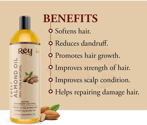 Rey Naturals Cold Pressed Coconut & Sweet Almond Oil - 200ml Each - Image 7