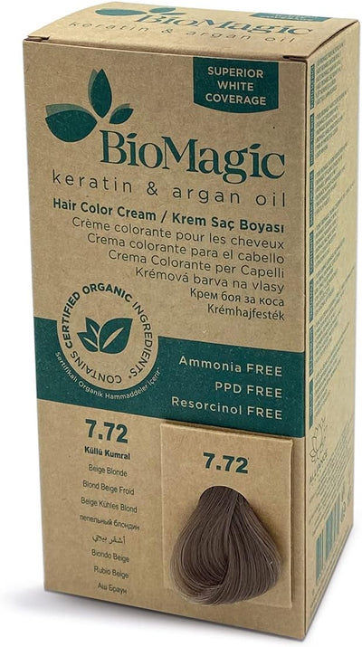 Biomagic Permanent Hair Colour Cream 7/72 Beige Blonde - Ammonia-Free, 60 ml
